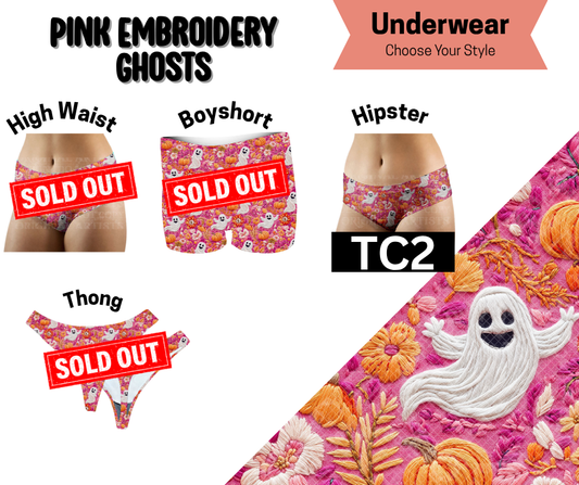 Pink Embroidery Ghosts Hipster Underwear