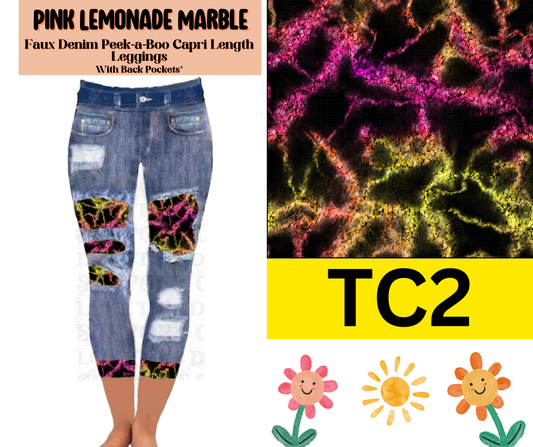 Pink Lemonade Marble Capri Faux Denim Peekaboo