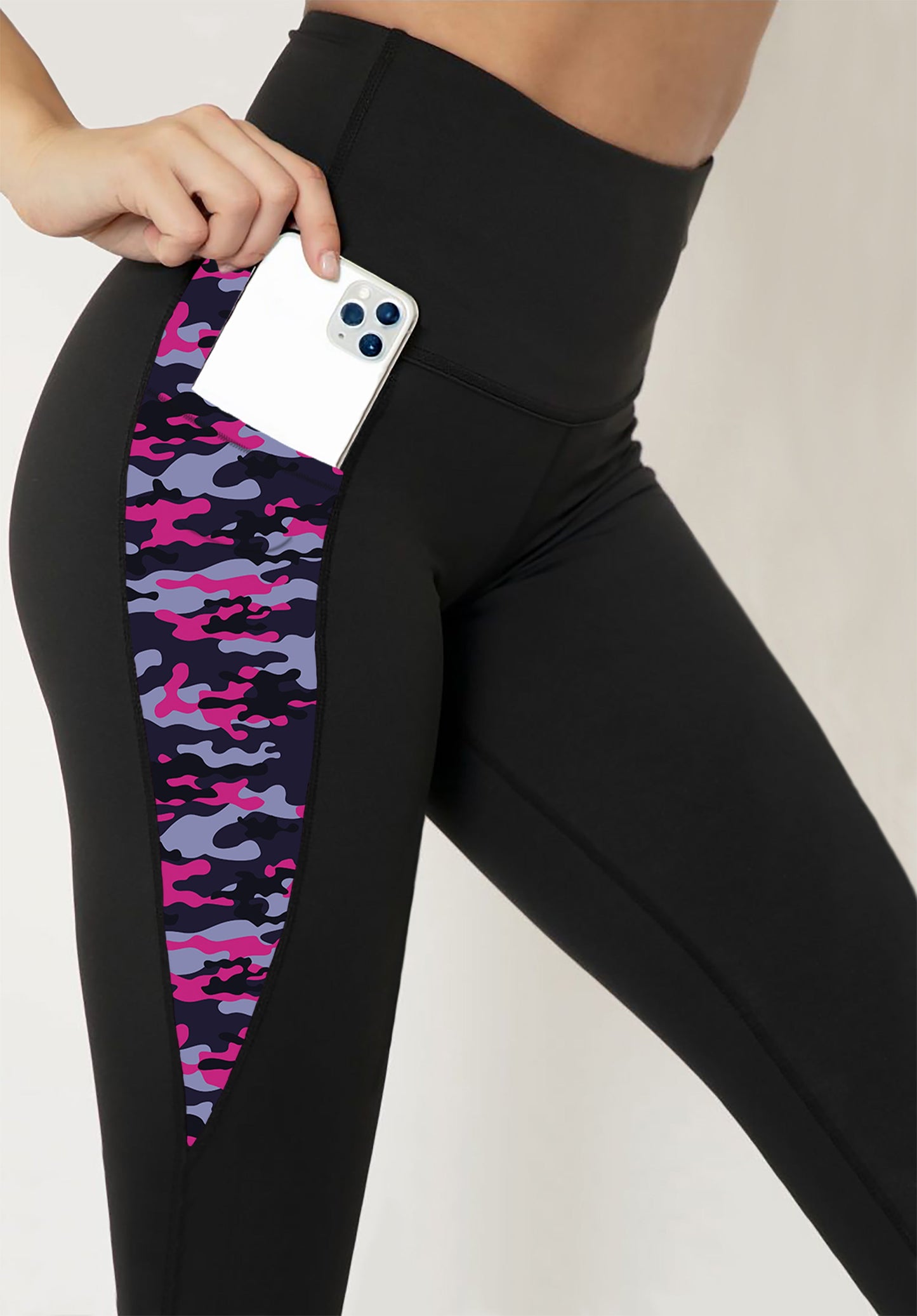 RTS - Pink and Purple Camo Leggings w/ Triangle Sport Pockets