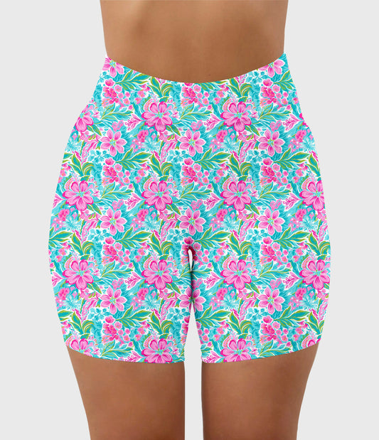 RTS - Pink Flowers Biker Shorts