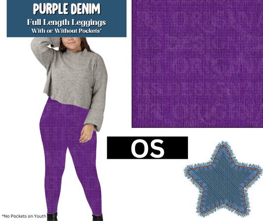 Purple Denim Full Length Leggings w/ Pockets