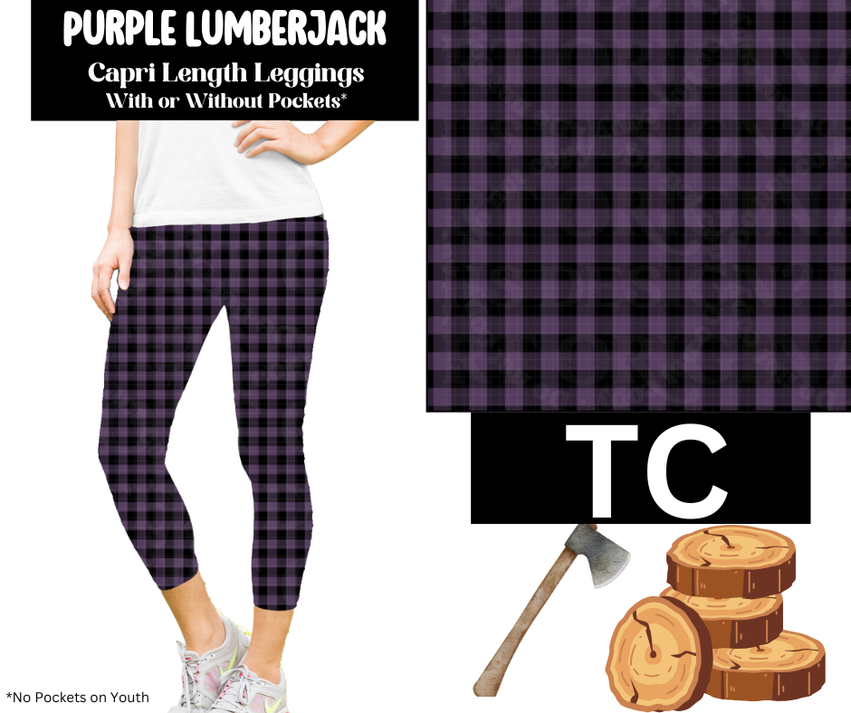 Purple Lumberjack Capri Length Leggings w/ Pockets