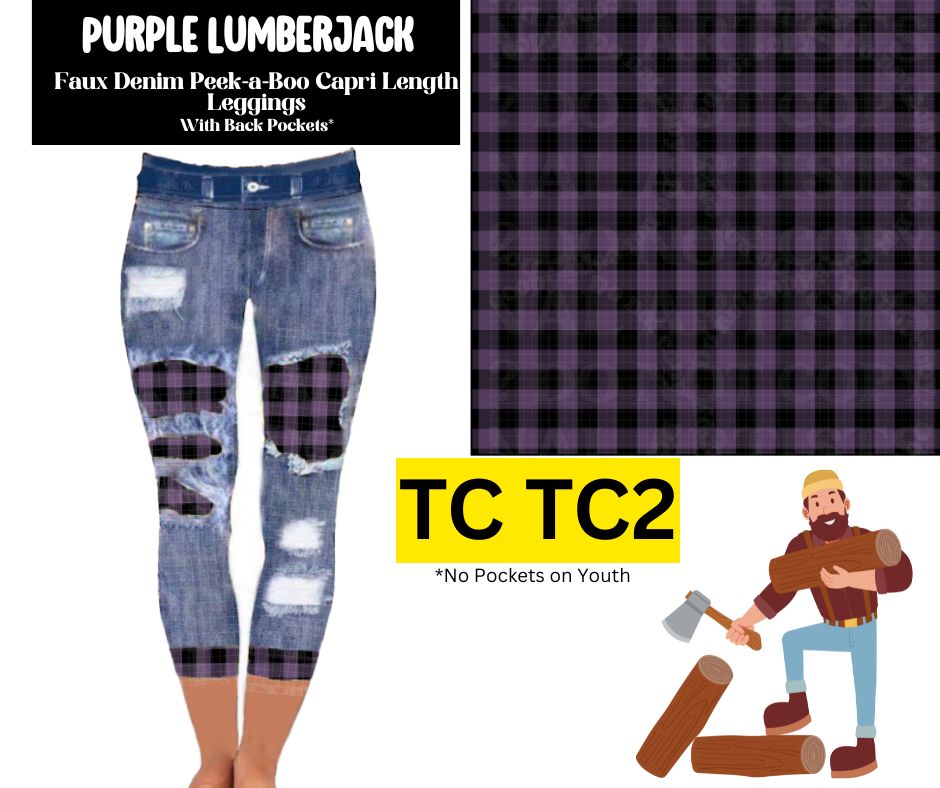 Purple Lumberjack Capri Faux Denim Peekaboo