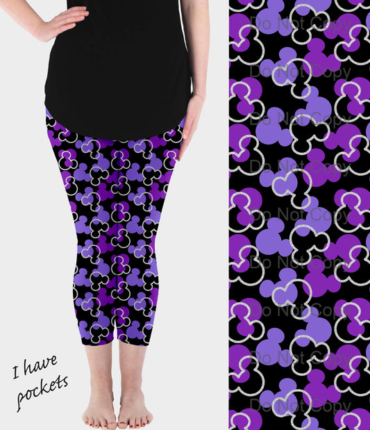 RTS - Purple Ears Capri Leggings w/ Pockets