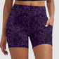 RTS - Purple Floral Lace Design Biker Shorts with Pockets