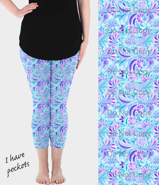 RTS - Purple Paisley Capri Leggings w/ Pockets