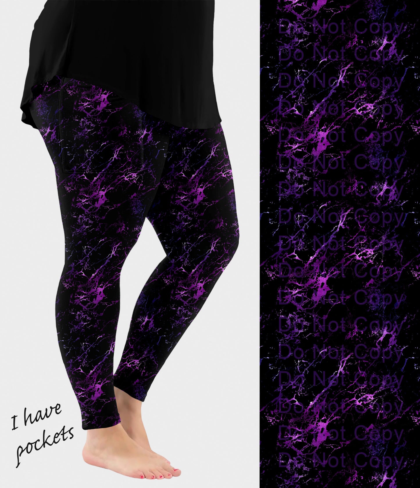 RTS - Purple Marble Galaxy Leggings with Pockets