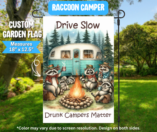 Raccoon Camper Garden Flag