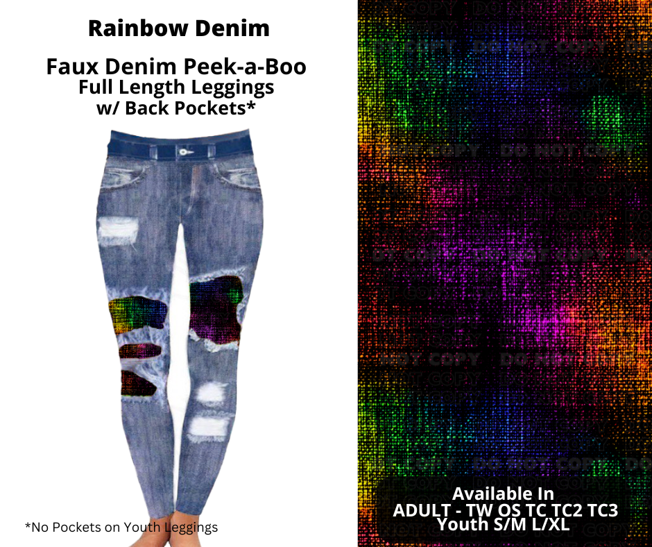 Rainbow Denim Faux Denim Full Length Peekaboo Leggings