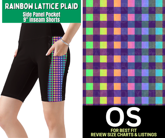 Rainbow Lattice Plaid Side Panel Pocket Jamaica Shorts
