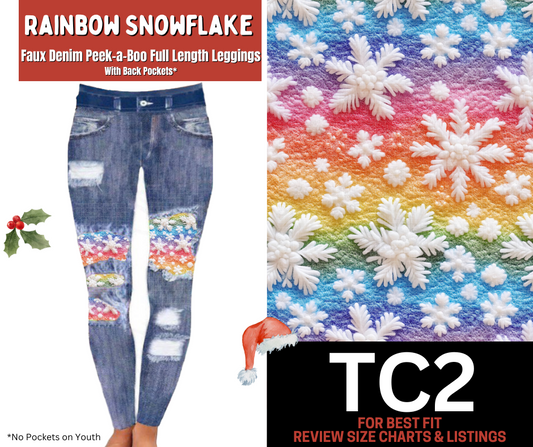 Rainbow Snowflake Faux Denim Full Length Peekaboo Leggings