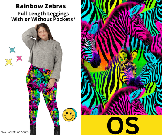 Rainbow Zebras Full Length Leggings w/ Pockets