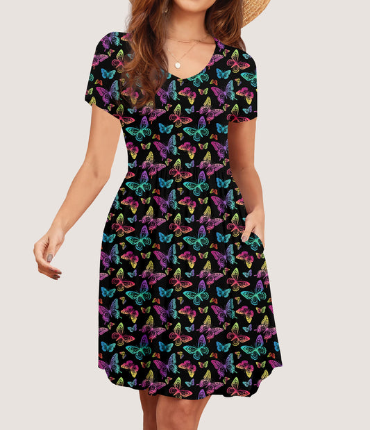 RTS - Rainbow Butterflies Pocket Dress