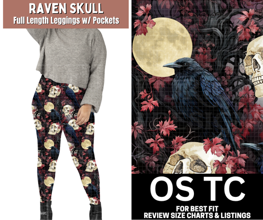 Raven Skull Floral Full Length Leggings w/ Pockets