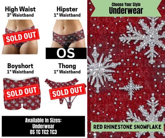Red Rhinestone Snowflake Hipster Underwear