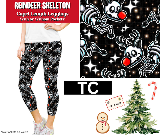 Reindeer Skeleton Capri Length Leggings w/ Pockets