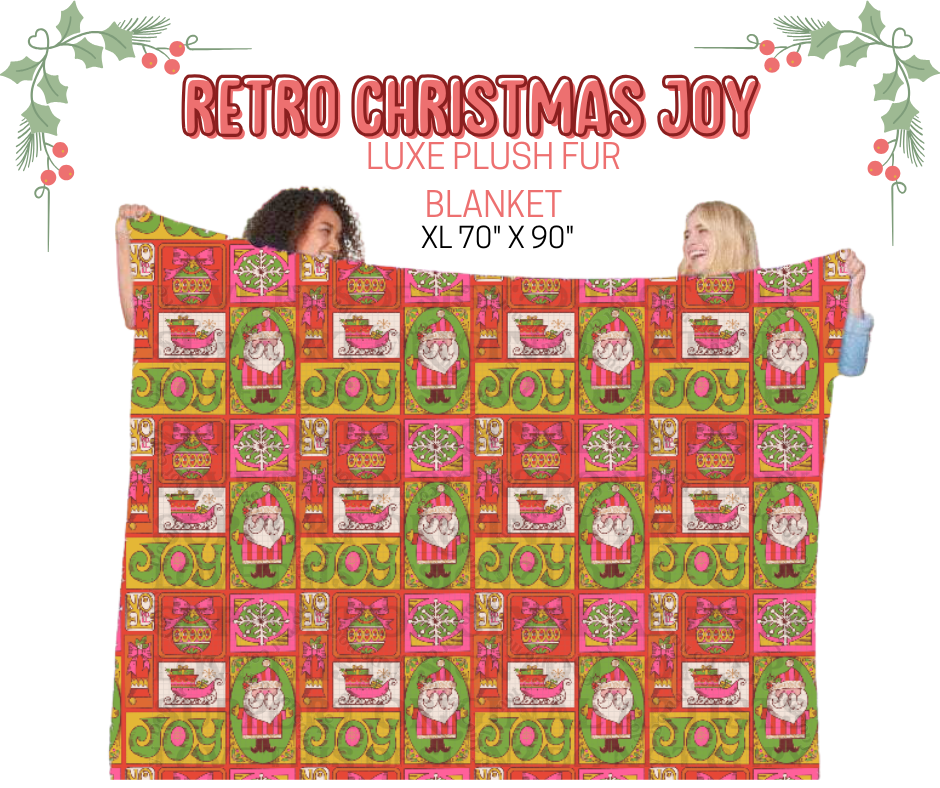 Retro Christmas Joy Luxe Plush Fur Blanket