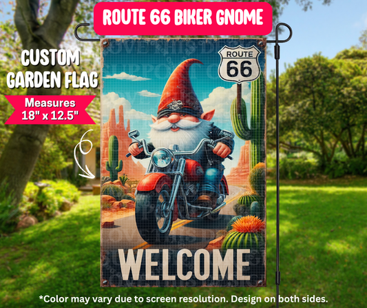 Route 66 Biker Gnome Garden Flag