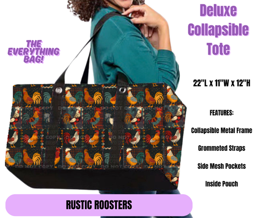 Rustic Roosters Collapsible Tote