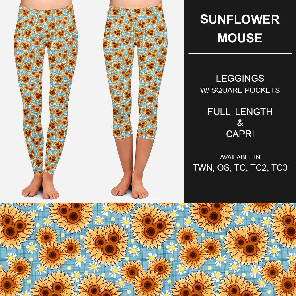 RTS - Sunflower Mouse Capri Leggings w/ Pockets