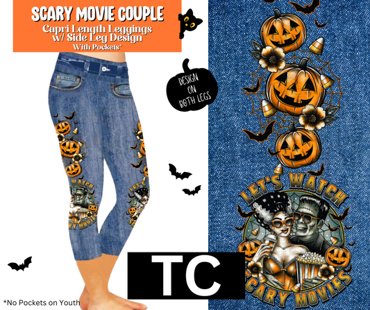 Scary Movie Couple Capri Faux Denim w/ Side Leg Designs