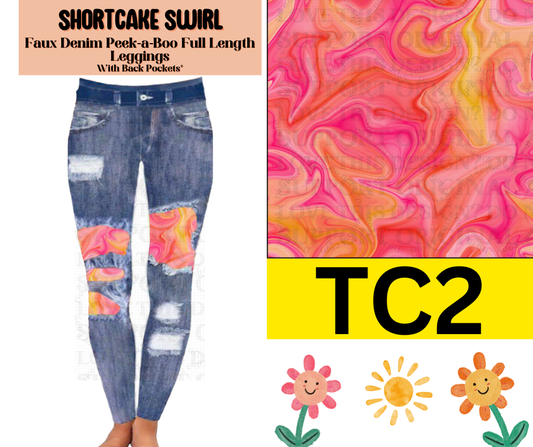 Shortcake Swirl Faux Denim Full Length Peekaboo Leggings