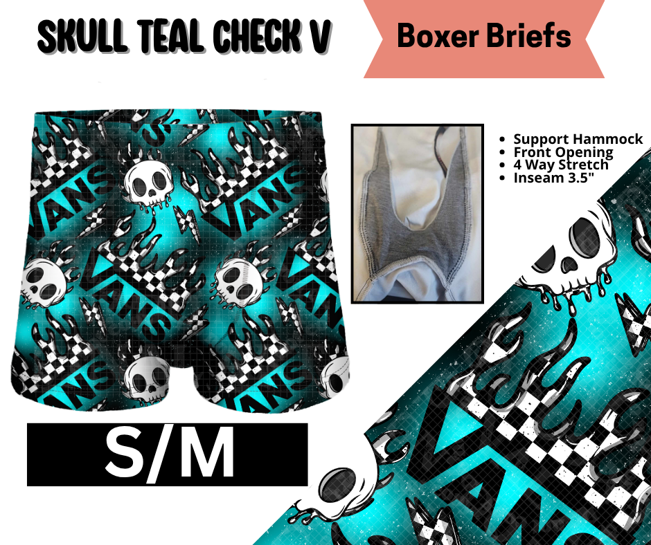 Skull Teal Check V Boxer Briefs