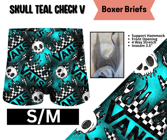 Skull Teal Check V Boxer Briefs