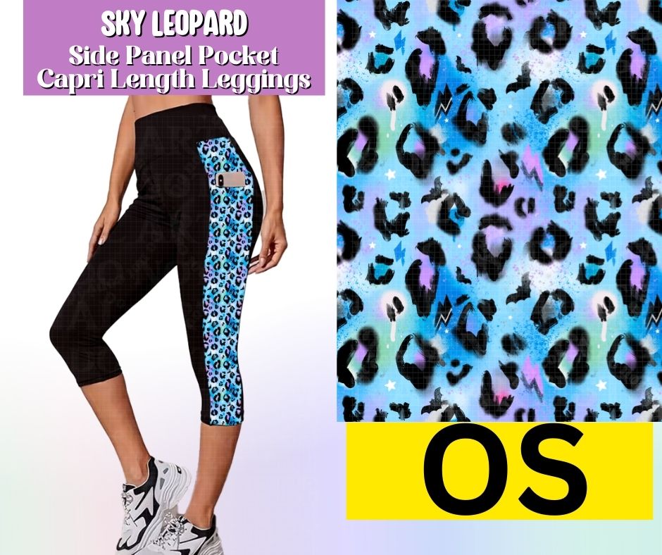 Sky Leopard Side Panel Pocket Capri Length Leggings
