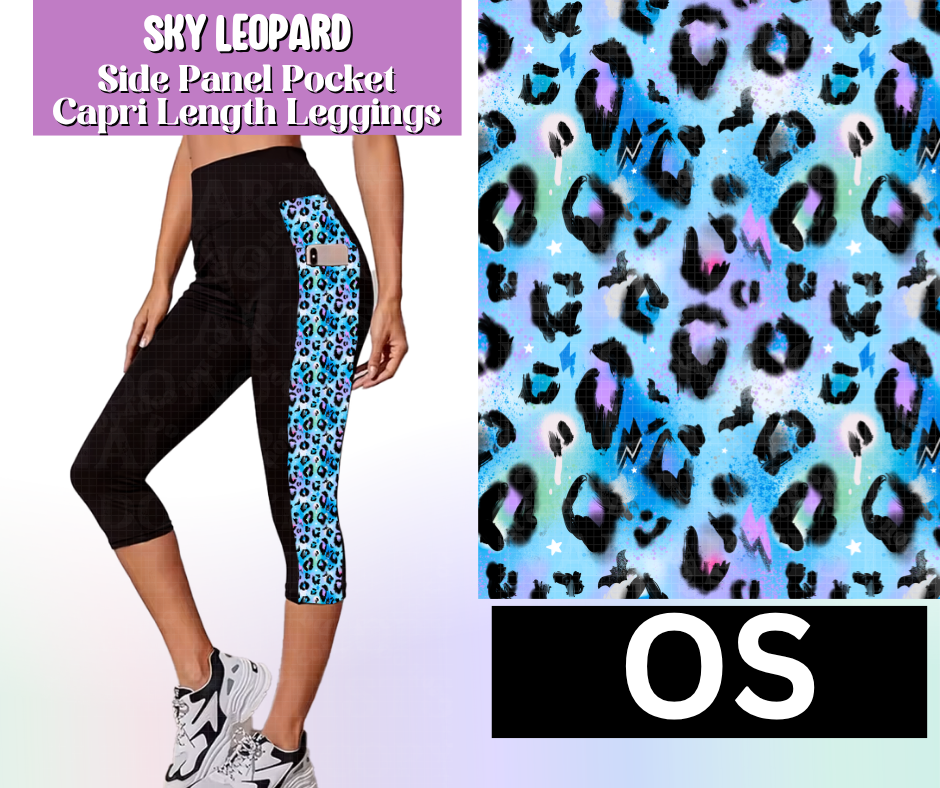Sky Leopard Side Panel Pocket Capri Length Leggings