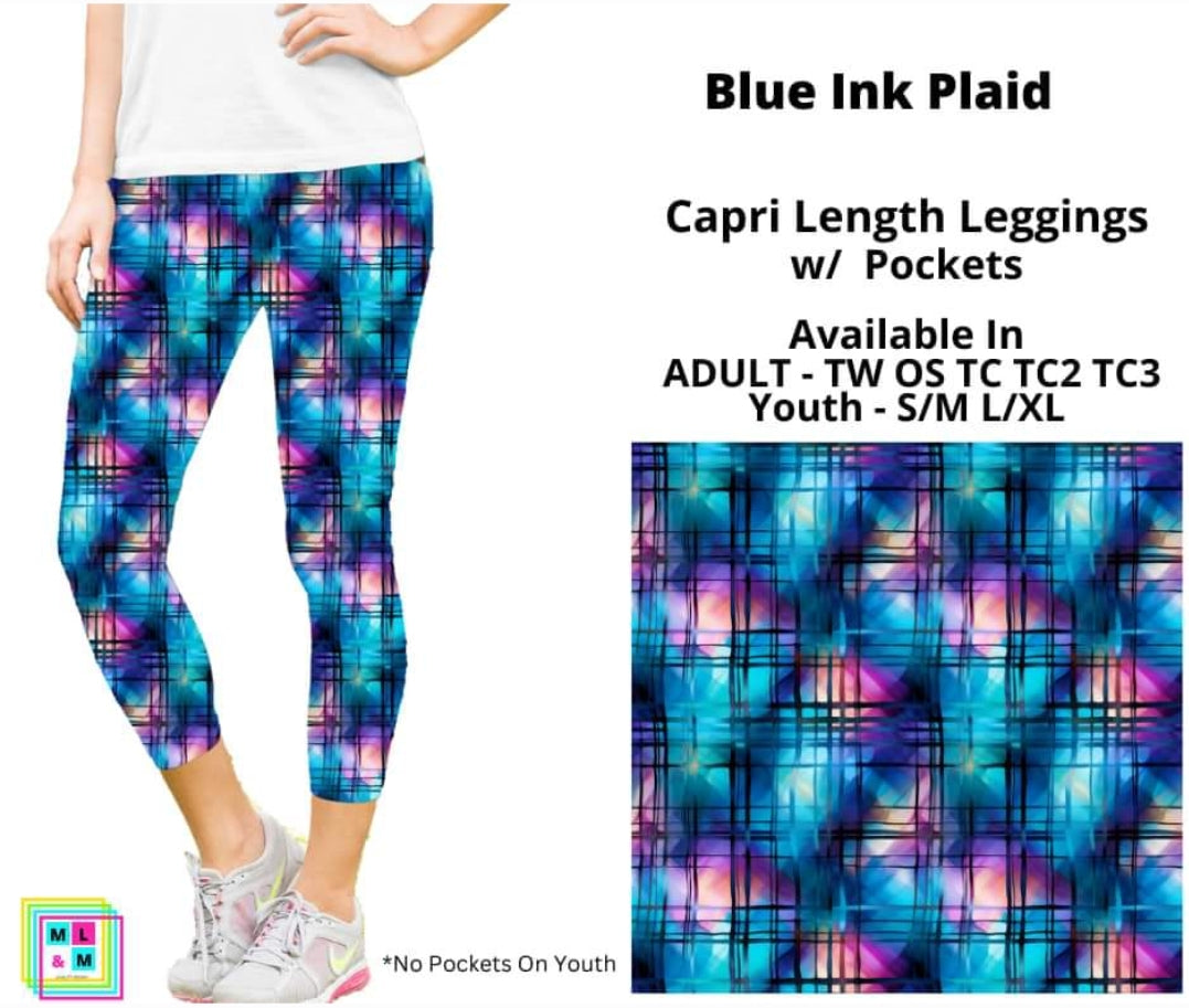 Blue Ink Plaid Capri Length w/ Pockets