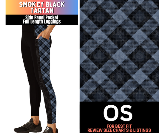 Smokey Black Tartan Side Panel Pocket Full Length Leggings