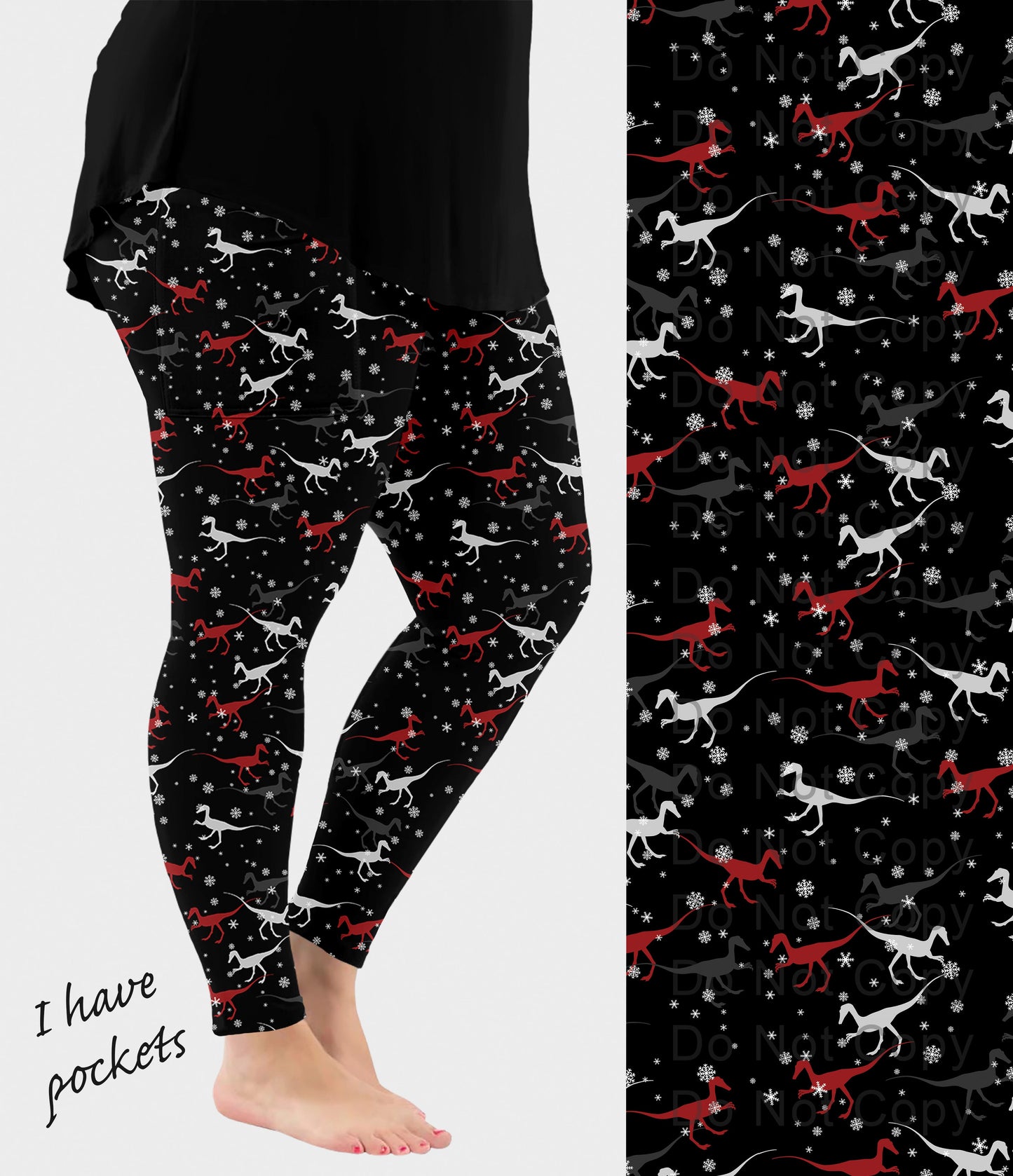 RTS - Snowflake Raptor Leggings w/ Pockets