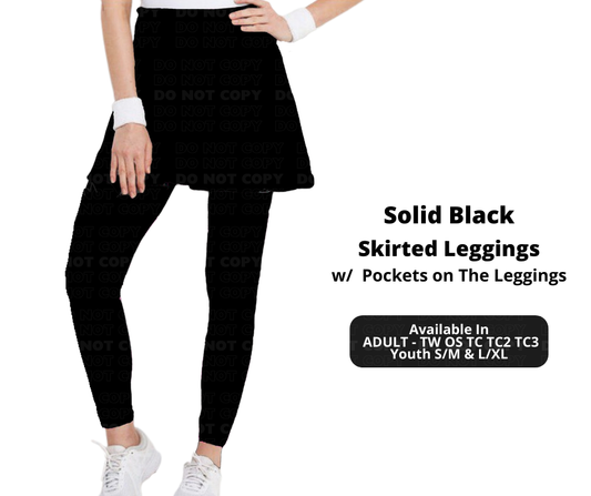 Solid Black Skirted Full Length Leggings w/ Pockets