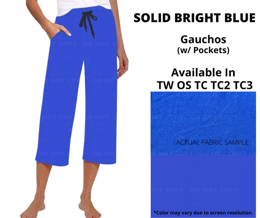 Solid Bright Blue Capri Gauchos