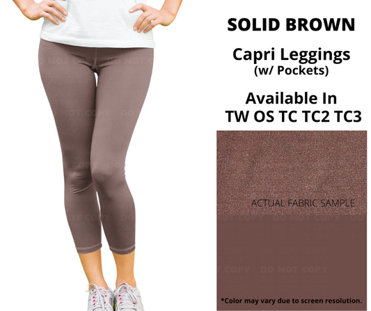 Solid Brown Capri Leggings w/ Pockets