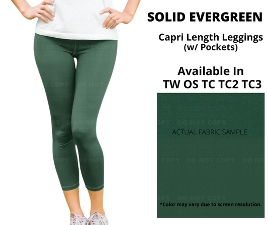 Solid Evergreen Capri Leggings w/ Pockets