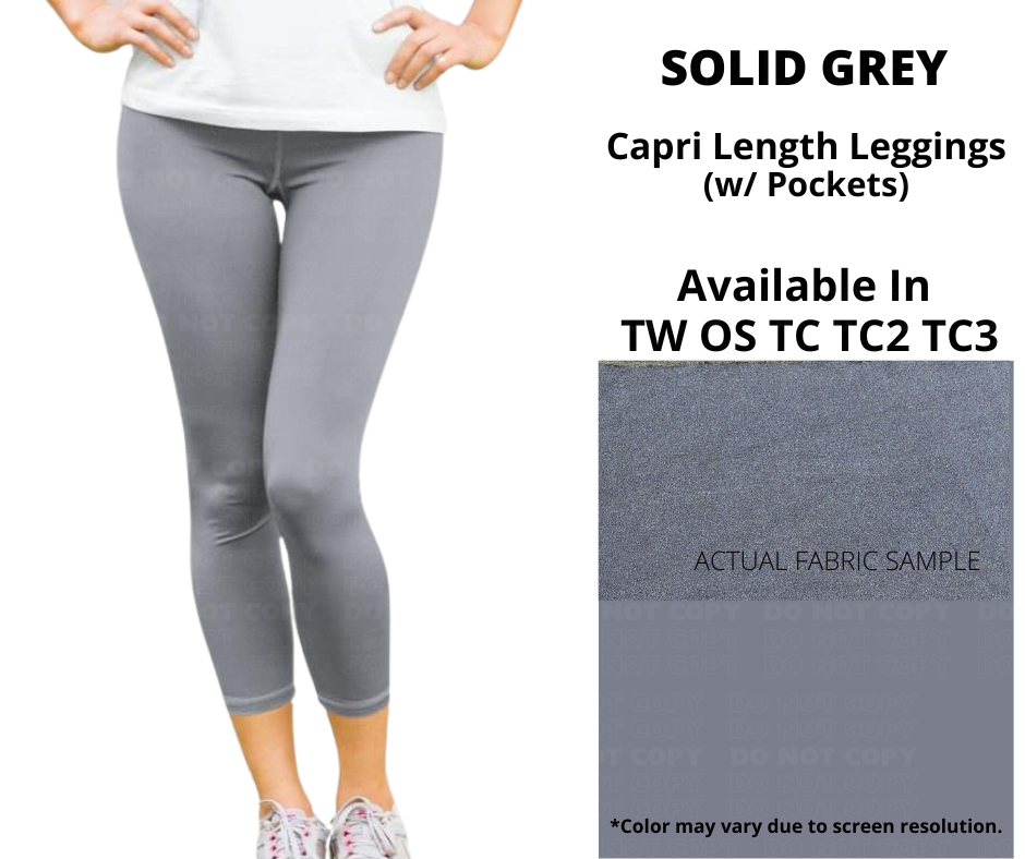Solid Grey Capri Leggings w/ Pockets