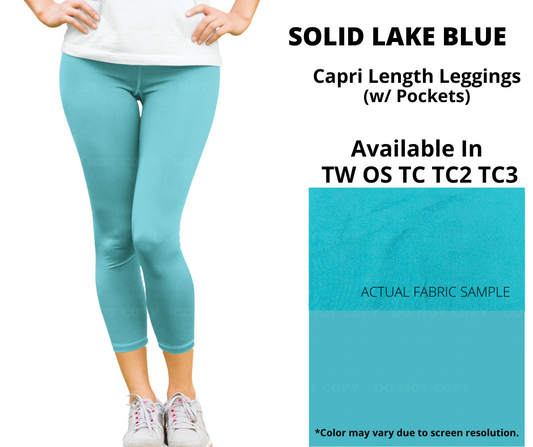 Solid Lake Blue Capri Leggings w/ Pockets