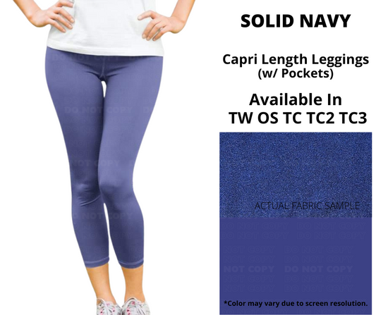 Solid Navy Capri Leggings w/ Pockets