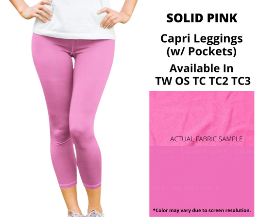 Solid Pink Capri Leggings w/ Pockets