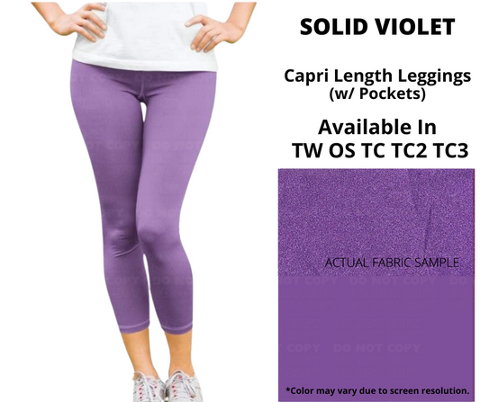 Solid Violet Capri Leggings w/ Pockets