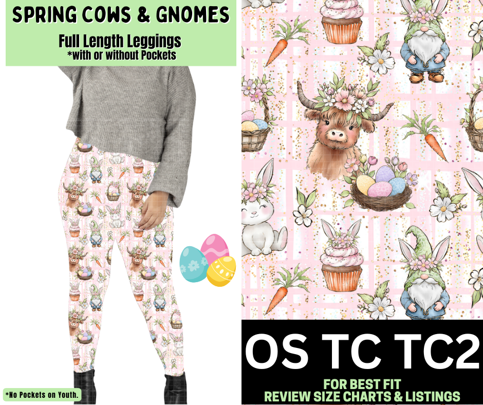 Spring Cows & Gnomes Full Length Leggings w/ Pockets