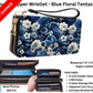 Blue Floral Tentacles Double Zipper Wristlet