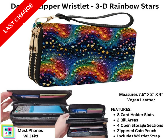 3-D Rainbow Stars Double Zipper Wristlet