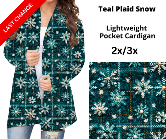 Teal Plaid Snow Pocket Cardigan