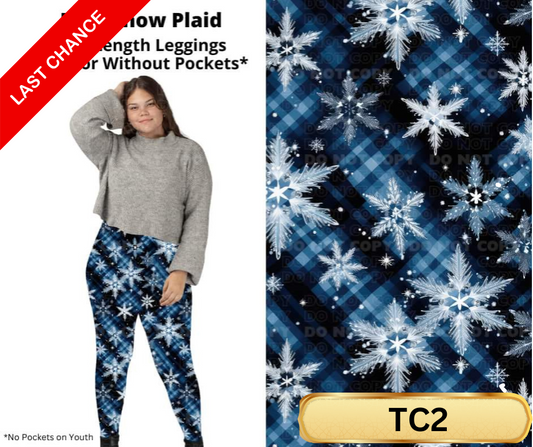 Blue Snow Plaid Full Length Leggings w/ Pockets