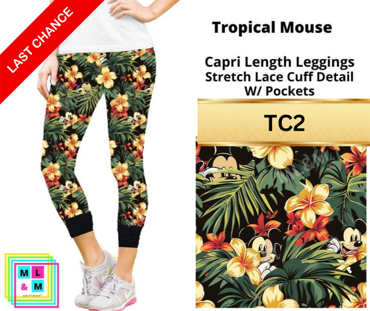 Tropical Mouse Lace Cuff Capris w/ Pockets