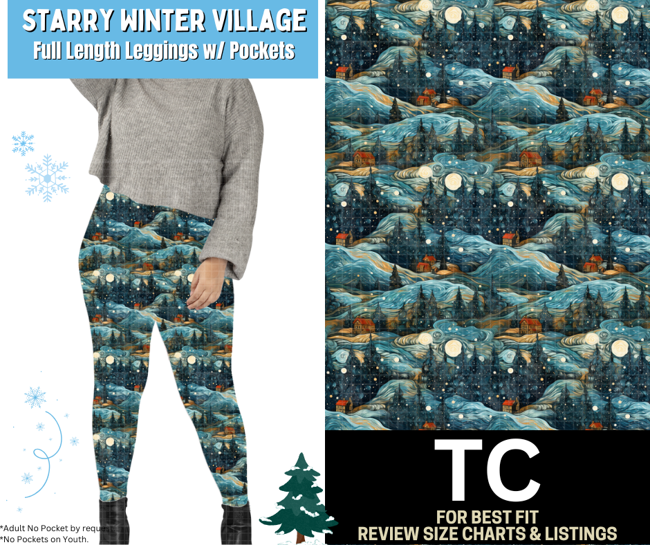 Starry Winter Village Full Length Leggings w/ Pockets