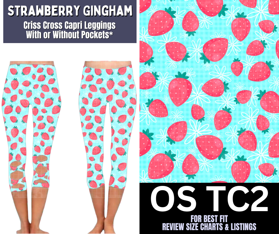 Strawberry Gingham Criss Cross Capri w/ Pockets